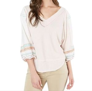 We the Free Embroidered Bubble Sleeve Thermal Top